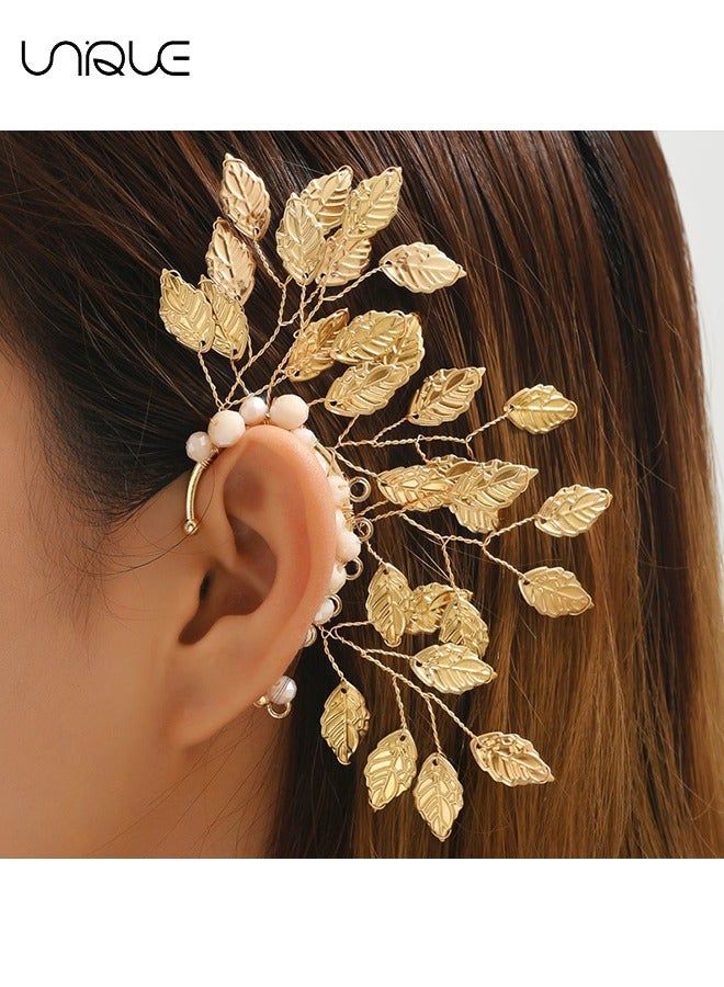 يونيك 1 قطعة خطافات أذن - خطافات أذن أوراق ذهبية - مشابك أذن مثقوبة باللؤلؤ - صناعة يدوية - أنيقة وبسيطة - مناسبة لحفلة موسيقية تأثيري - هدايا - Image 5