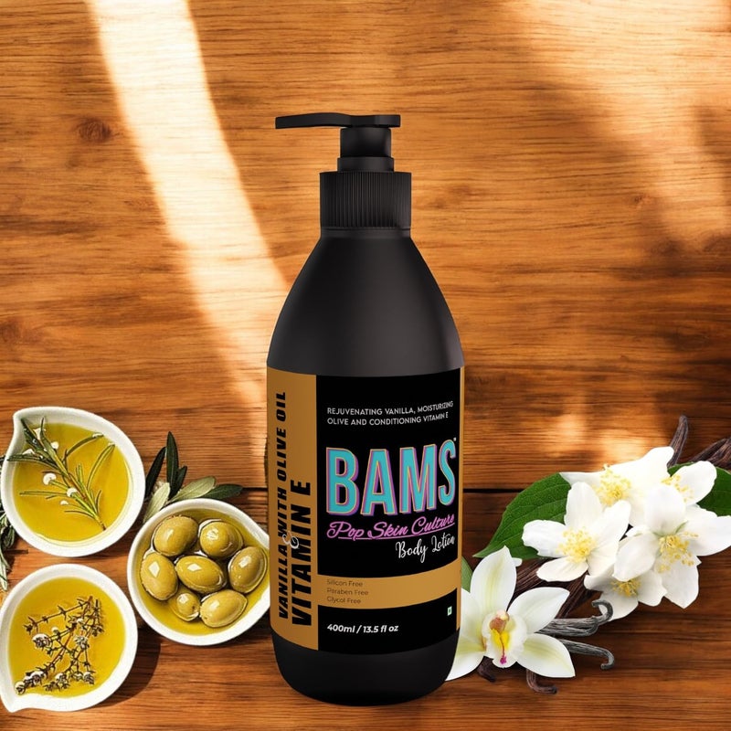 BAMS Shower Gel  Body Lotion Combo Pack 400ml each  Complete Body Care Solution Vanilla Coconut Shower Gel  Vanilla Olive Oil with Vitamin E Body Lotion 400 ml - Image 3