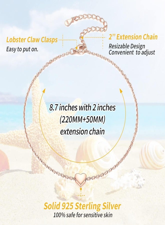 ChicSilver Anklet Bracelets for Women Hypoallergenic Rose Gold Plated Heart Anklets for Women - Image 4