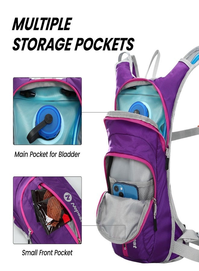 Nepest Hydration Pack Backpack with 2L Water Bladder, Lightweight Water Backpack for Hiking, Running, Biking, Purple - Image 2