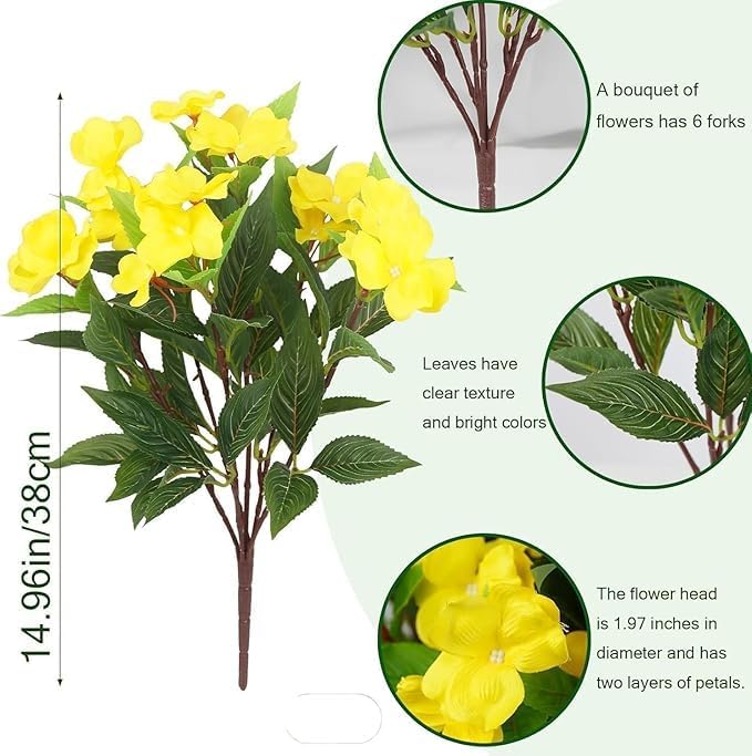 Fox & Fern Artificial Silk Impatiens Flower Bouquet | UV Resistant Plant for Home, Office, Wedding Decor GAAFIM-38Y (Pack of 1) (Yellow) - Image 2