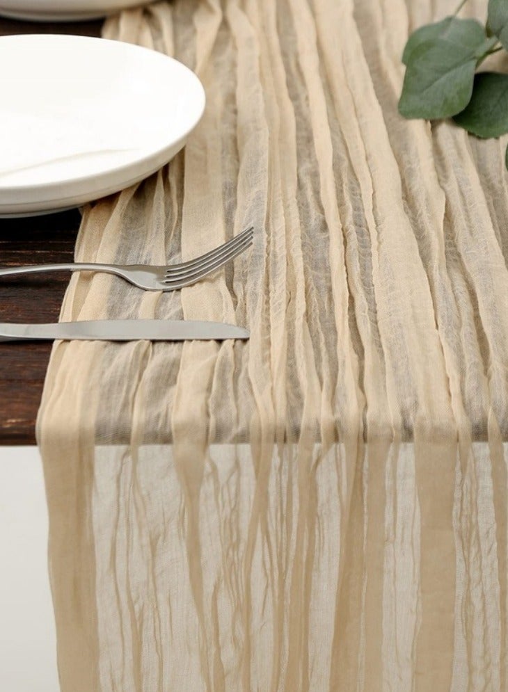 قطعة واحدة من علم طاولة البوليستر، علم طاولة بالي مطوي في الغلاف الجوي، مفرش طاولة أنيق من الخيش باللون البيج، علم طاولة فنية لتزيين طاولة المهرجانات، ديكور منزلي، ديكور طاو