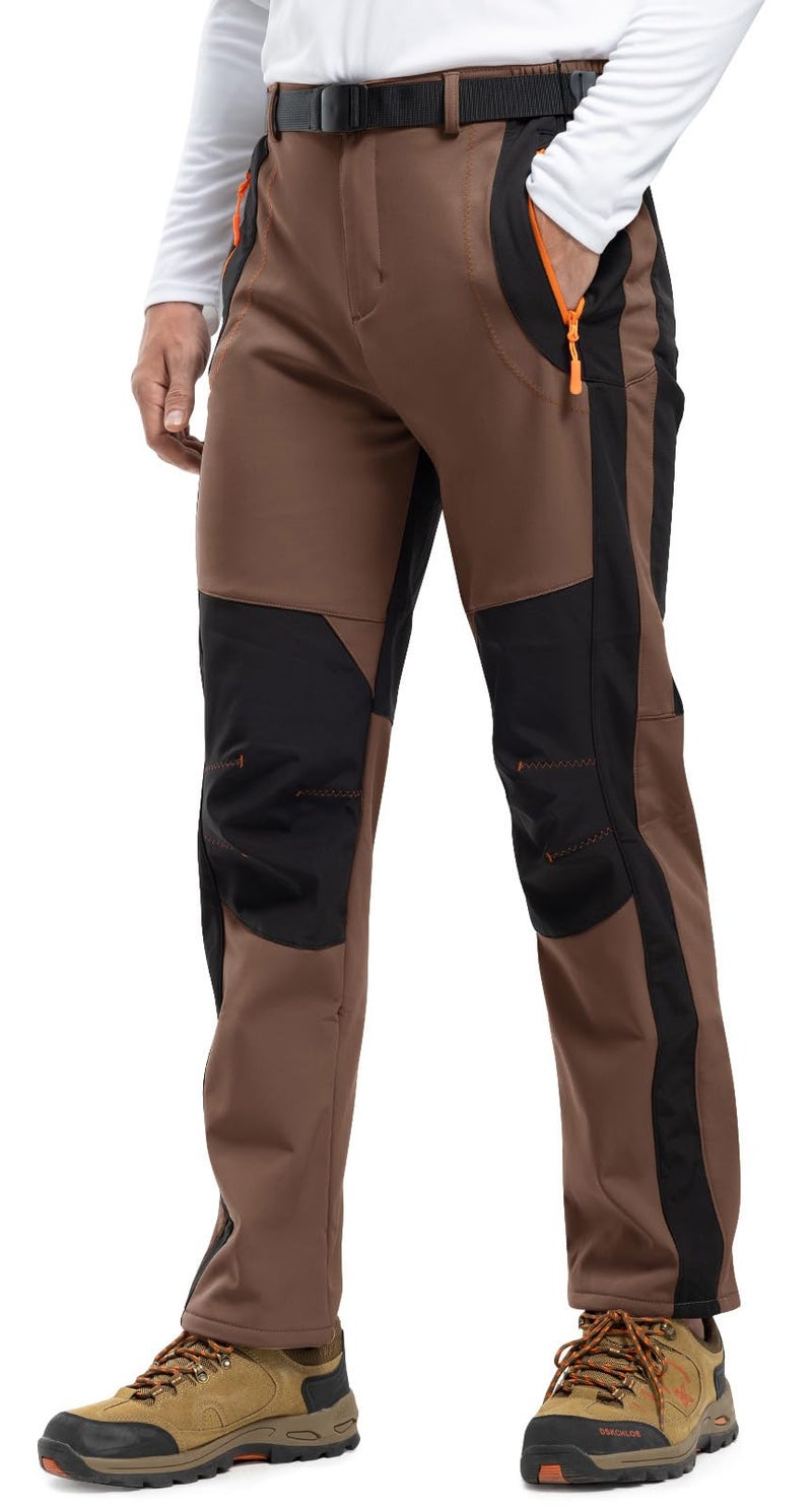 Rdruko Men's Snow Ski Pants Waterproof Insulated Winter Hiking Snowboard Fleece Thermal Snowpants with Belt(Brown,US M) - Image 1