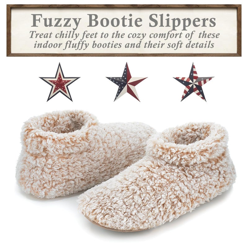 Cozylook Fuzzy Slippers for Women Indoor, Warm Bedroom Slip On Shoes, Winter Fluffy House Socks with Grippers, Cozy Christmas Gifts Unique, Adult Size 9-10 Taupe - Image 5