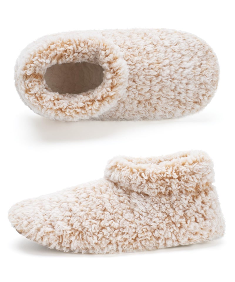 Cozylook Fuzzy Slippers for Women Indoor, Warm Bedroom Slip On Shoes, Winter Fluffy House Socks with Grippers, Cozy Christmas Gifts Unique, Adult Size 9-10 Taupe - Image 1