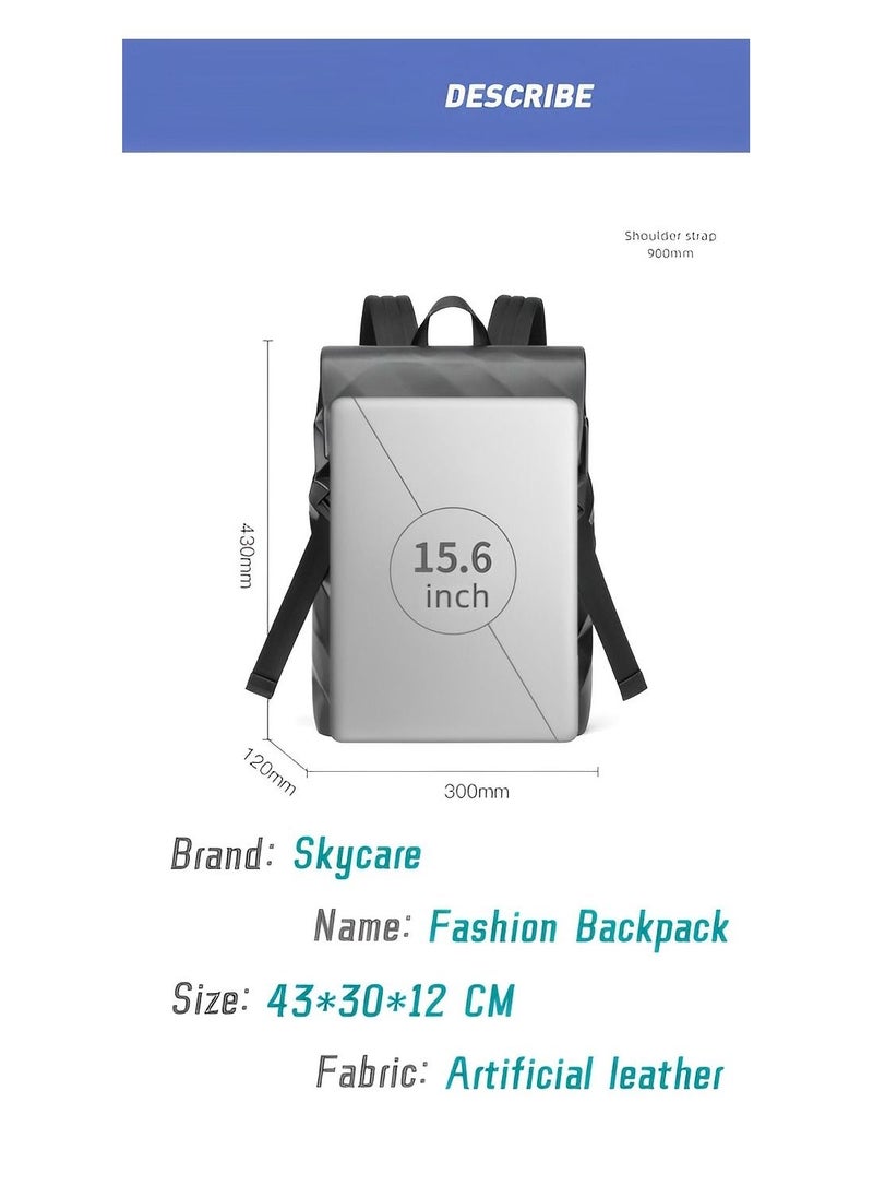 Skycare - Skycare Fashionable Diamond Pattern Backpack for Men, 15.6-inch Business Commute, Large Capacity Travel Computer Backpack - Image 1