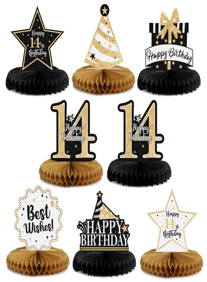 LASKYER Happy 14th Birthday Decorations,14th Birthday Gold Glitter Shiny Stand Honeycomb Table Centerpieces - Cheers to Fourteen Years Old Birthday Party Photoprop Gift Sign. - Image 1