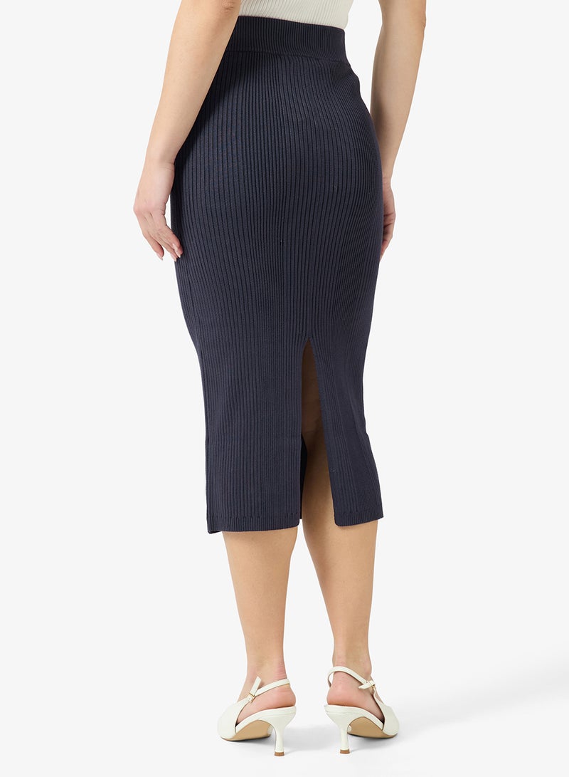 جس تنورة ميدي ضيقة بنسيج مضلع - Image 3