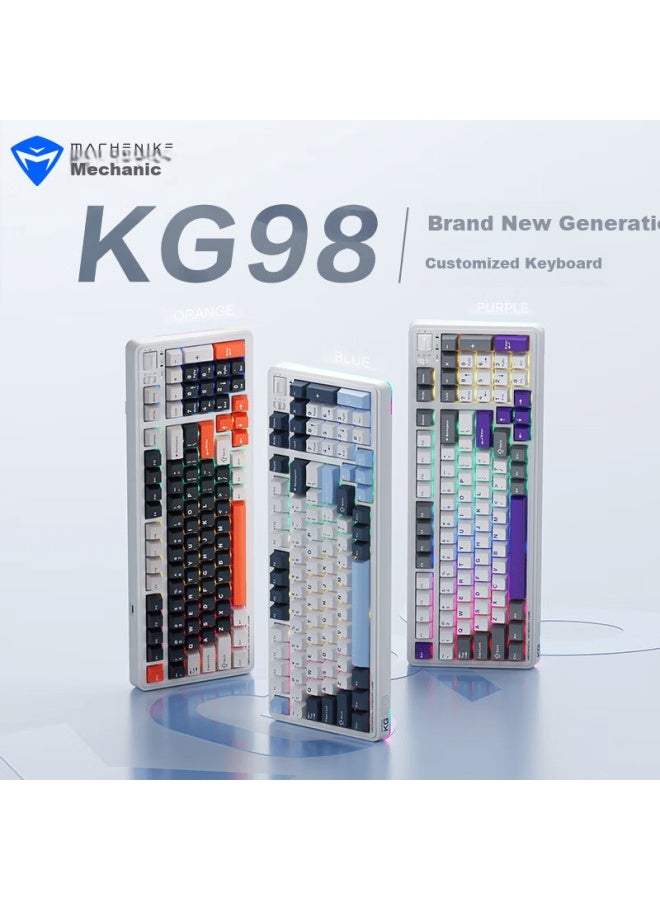 Machenike Kg98 Three-mode Custom Mechanical Keyboard Wireless Bluetooth Wired Gaming Office Keyboard Hifi Typing Sound Rgb Lighting 98 Keys Gr Silver Switch Classic Blue