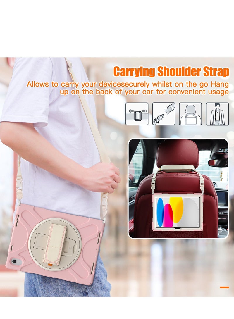 GULFLINK Full Body Cover with 360 Rotating Hand Strap & Shoulder Strap, Heavy Duty Shockproof Case for  ipad 10th 10.9 inch 2022（A2757/A2777）Cherry blossoms pink - Image 4