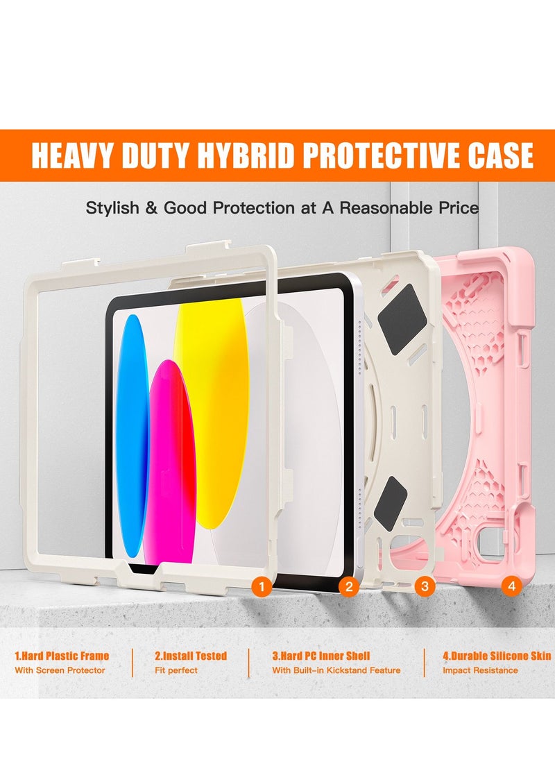 GULFLINK Full Body Cover with 360 Rotating Hand Strap & Shoulder Strap, Heavy Duty Shockproof Case for  ipad 10th 10.9 inch 2022（A2757/A2777）Cherry blossoms pink - Image 2