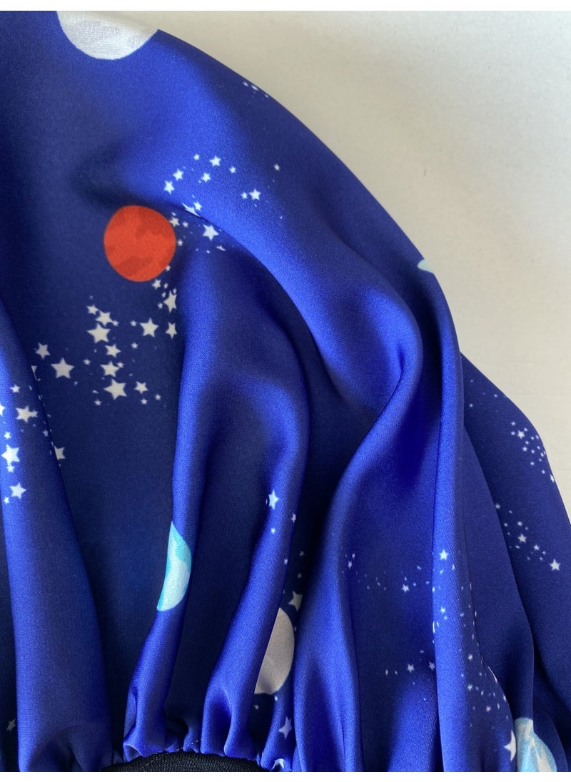 Pistore Blue Planet Patterned Satin Bonnet and Buckle Set for Curly Hair  - Image 3