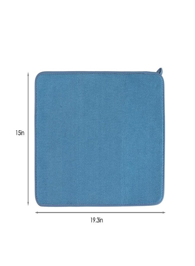 WINDAWNKE 2 Pack Dish Drying Mat Absorbent Microfiber Dish Drainer Mats for Kitchen Counter, 20 x 15 Inch Mats for Drying Dishes, Blue - Image 2