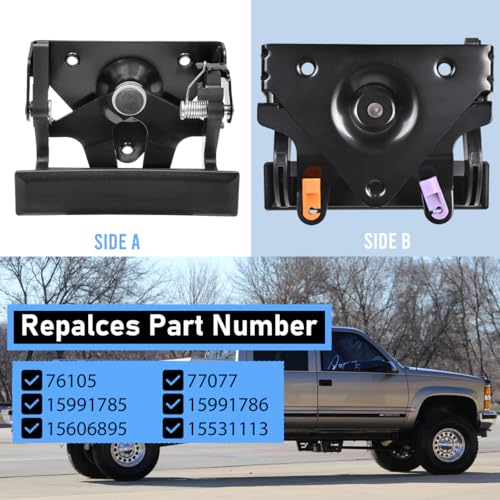 EKLN Rear Tailgate Handle Latch and Trim Bezel Exterior Door Handle Fit for 1988-2000 Chevy GMC C1500 C2500 C3500 K1500 K2500 K3500 Pickup Truck Replacement OE# 15991785 15991786 77077 76105 - Image 5
