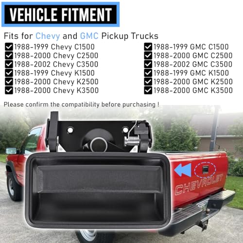 EKLN Rear Tailgate Handle Latch and Trim Bezel Exterior Door Handle Fit for 1988-2000 Chevy GMC C1500 C2500 C3500 K1500 K2500 K3500 Pickup Truck Replacement OE# 15991785 15991786 77077 76105 - Image 4