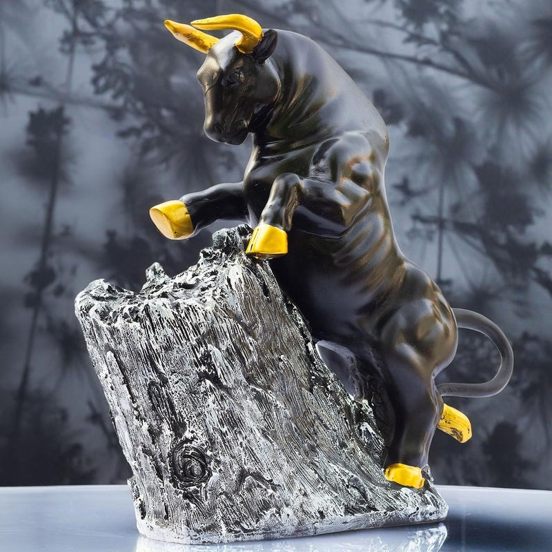KRAFTSKALA KRAFTSKALA Roaring Bull Showpiece Figurine 10x3x10 Inch Abstract Animal Decor for Home Office Black Resin Sculpture with Golden Accents Housewarming Birthdays and Special Occasions The Bull  - Image 1