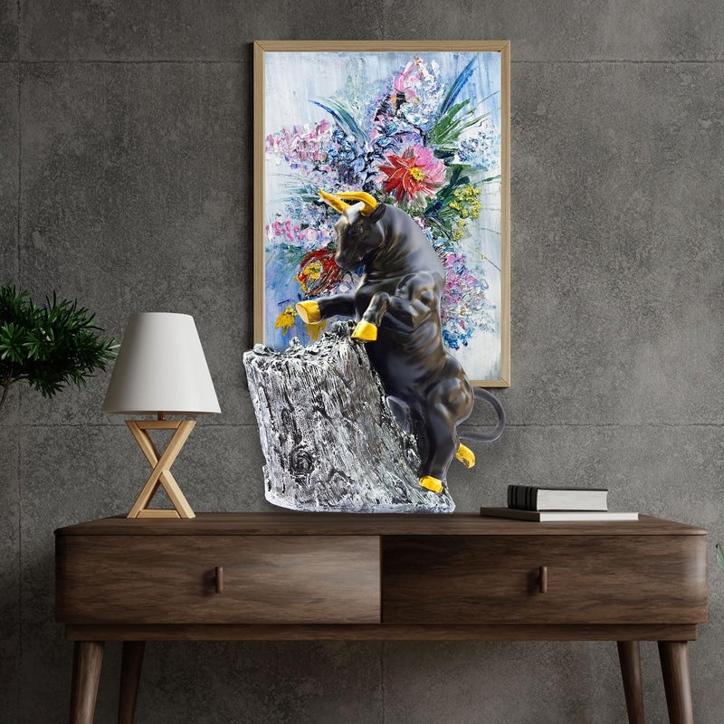 KRAFTSKALA KRAFTSKALA Roaring Bull Showpiece Figurine 10x3x10 Inch Abstract Animal Decor for Home Office Black Resin Sculpture with Golden Accents Housewarming Birthdays and Special Occasions The Bull  - Image 5
