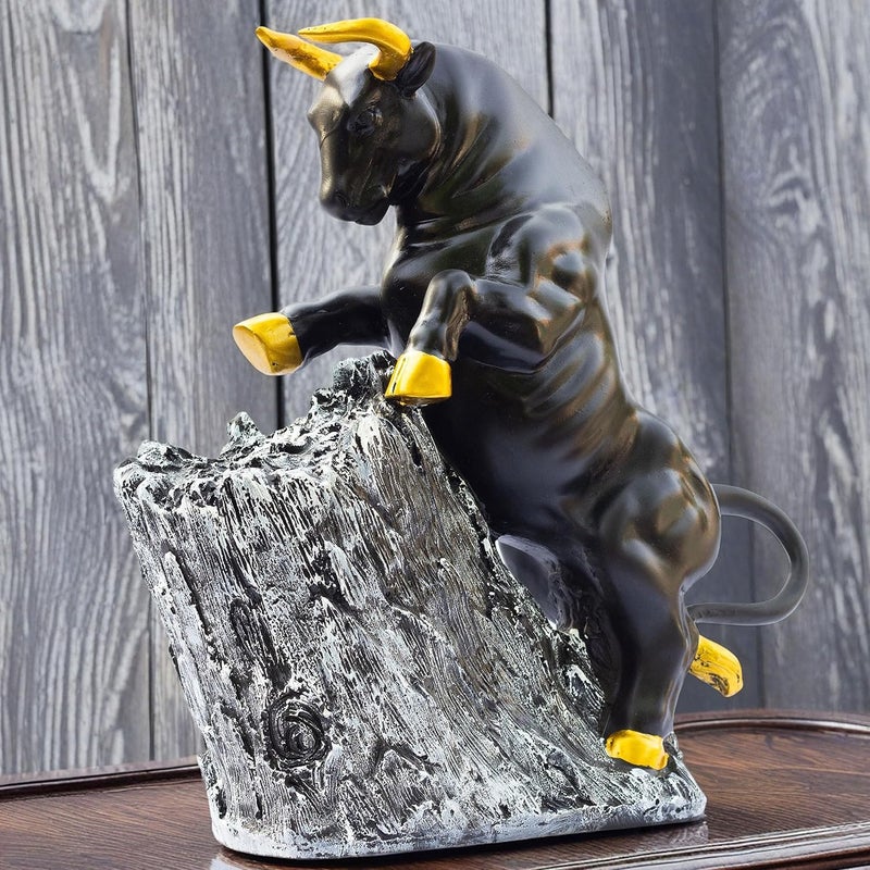 KRAFTSKALA KRAFTSKALA Roaring Bull Showpiece Figurine 10x3x10 Inch Abstract Animal Decor for Home Office Black Resin Sculpture with Golden Accents Housewarming Birthdays and Special Occasions The Bull  - Image 3