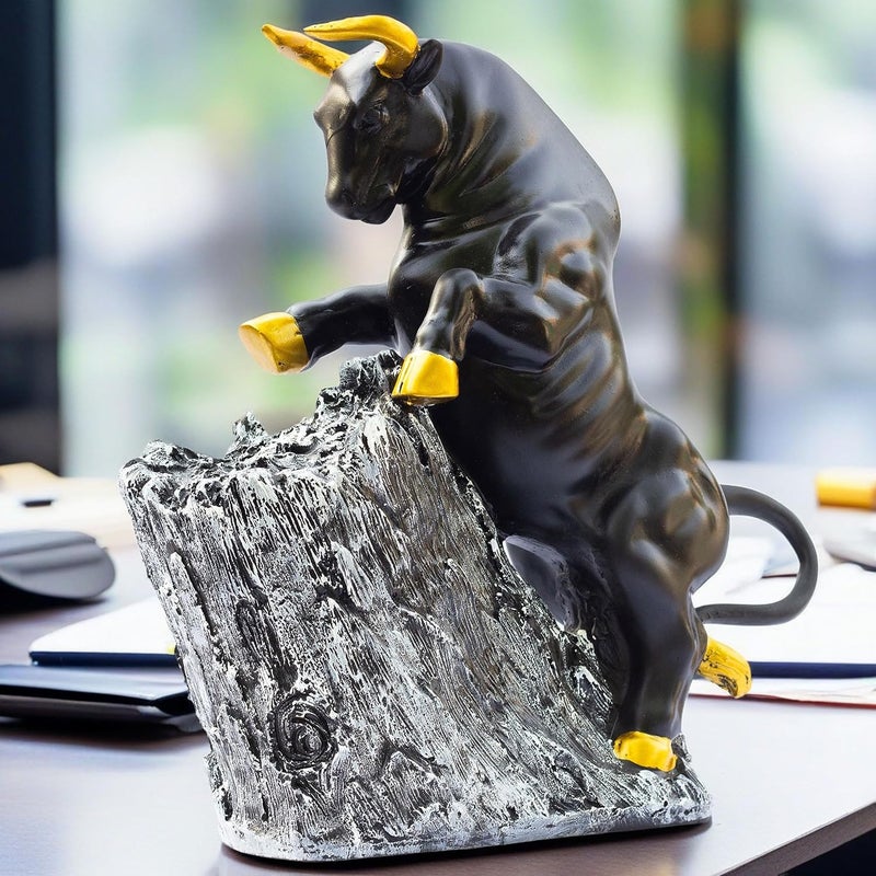 KRAFTSKALA KRAFTSKALA Roaring Bull Showpiece Figurine 10x3x10 Inch Abstract Animal Decor for Home Office Black Resin Sculpture with Golden Accents Housewarming Birthdays and Special Occasions The Bull  - Image 2