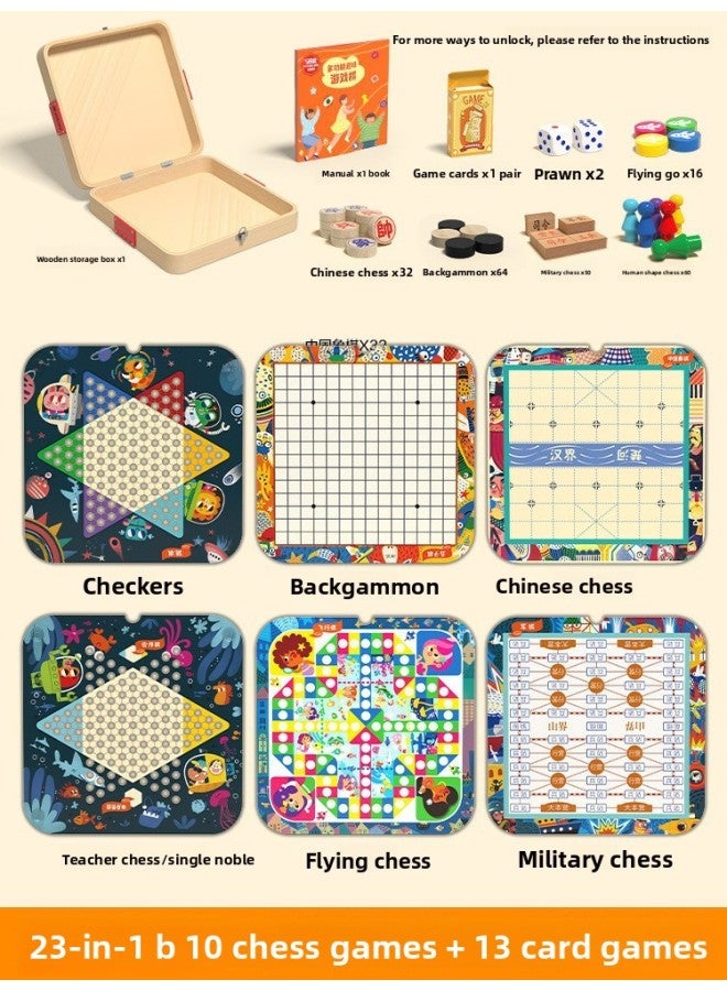 Wooden Multifunctional Chessboard Checkers Flying Chess Gobang All-in-One Table Game Parent-Child Interactive Children's Educational Toys