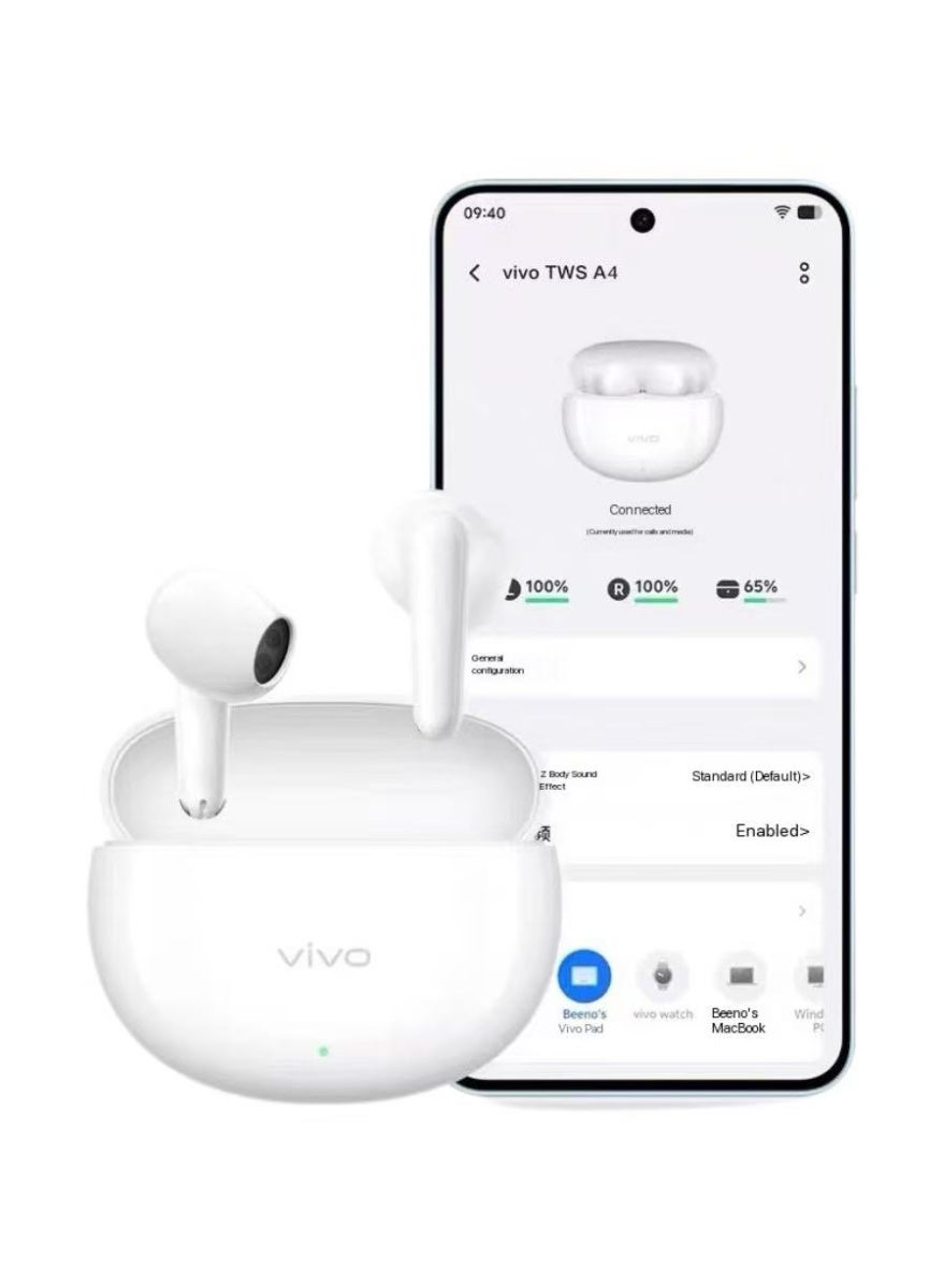 vivo TWS A4 True Wireless Bluetooth Earphones - Ultra-Light Mini Semi-In-Ear Design, High-Definition Sound Quality with Low Latency, All-Round Headphones for Gaming, Music & Calls