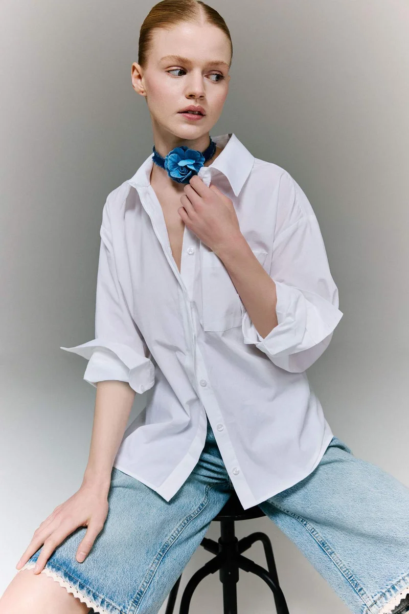 ديفاكتو Poplin Long Sleeve Oversize Shirt