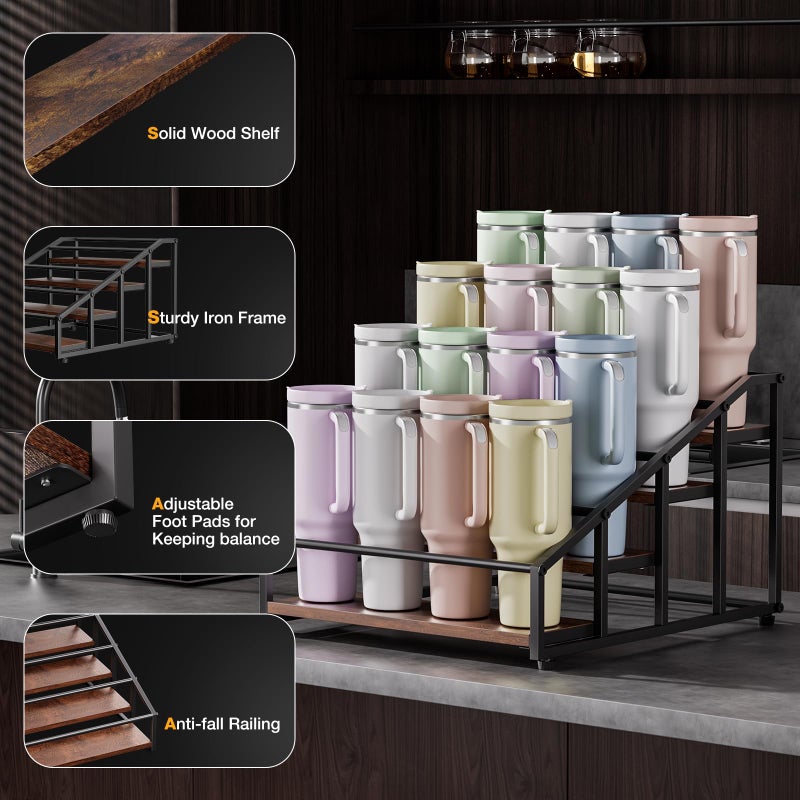 MOJOHAND 4-Tier Stanley Tumbler Organizer, Holds 16 Stanley 40 oz Tumblers & Water Bottlesï¼ŒFits All Kinds of Bottles, Organizes Pantry, Kitchen, or as a Wine Rack - Image 2