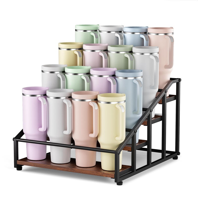 MOJOHAND 4-Tier Stanley Tumbler Organizer, Holds 16 Stanley 40 oz Tumblers & Water Bottlesï¼ŒFits All Kinds of Bottles, Organizes Pantry, Kitchen, or as a Wine Rack - Image 1