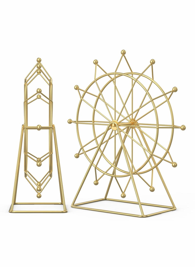 Captaintech Ferris Wheel Gold Accent -Tabletop Small Figurines-Home Décor Accents-Living Room Bookshelf Decorations Object-Modern Gold Metal Sculptures - Image 2
