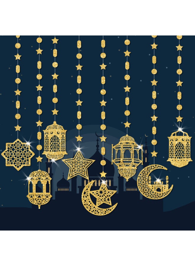 Eid Mubarak Banner - Moon Festival Hanging Lantern Decoration - Thick gold flower pendant, 8pc - DIY Hanging Ornament, Party Scene Decor, Home Decor - Image 2