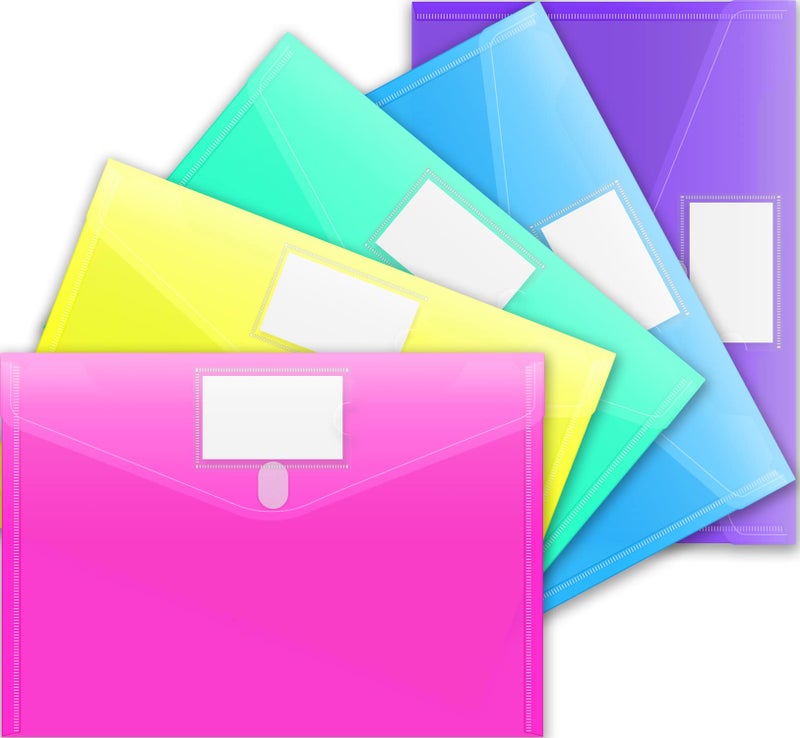 Sooez 5 Pack Plastic Envelopes Poly Envelopes, Clear Document Folders Plastic File Folders US Letter A4 Size File Folder with Label Pocket, Teacher School Office Supplies Organization, Assorted Color - Image 1