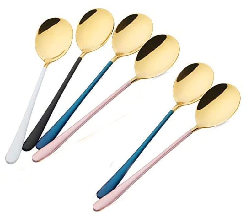 HEXONIQ 304 Stainless Steel Tablespoon Round Head Dinner Spoon for Rice Cereal with Titanium Plating Frosted Long Handle Spoon 811 Inch Premium Food Grade Golden Silverware Gold Pack of 6 - Image 1