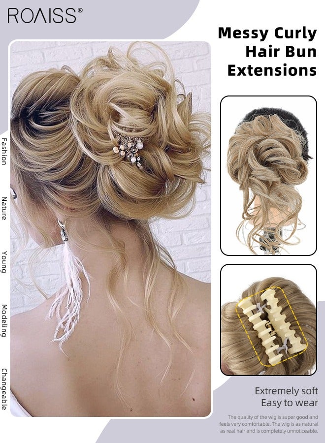 رويس قطعة شعر كعكة مجعدة، كعكة صناعية مموجة بمخلب مرن عالي، كعكة شعر مجعدة فوضوية على شكل دونات، مشبك شعر كعكة فوضوية على شكل مخالب، وصلات شعر ذيل حصان مرفوعة بلون كاكي فاتح - Image 1