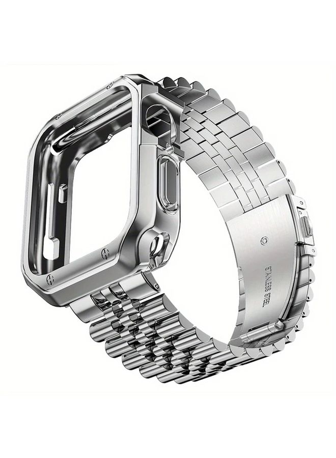 سوار ساعة Apple Watch من الفولاذ المقاوم للصدأ مع حماية من TPU، سلسلة 10، مقاس 42 مم، لون ذهبي، مقاوم للخدوش والصدمات، تصميم رابط متشابك، سهولة التعديل، متين، للاستخدام اليومي والمناسبات الرسمية، متوافق مع مقاسات 49 مم، 46 مم، 45 مم، 44 مم، 42 مم، 41 مم، 40 مم، 38 مم، للرجال والنساء. - Image 1