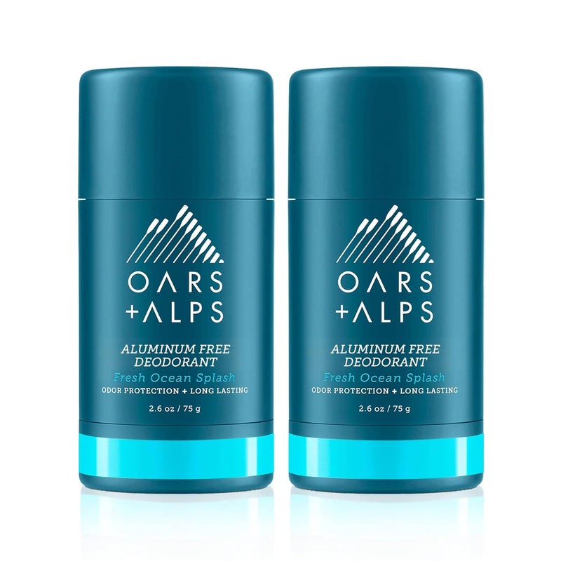 Oars + Alps Aluminum Free Deodorant for Men and Women, Dermatologist Tested and Made with Clean Ingredients, Travel Size, Fresh Ocean Splash, 2 Pack, 2.6 Oz Each