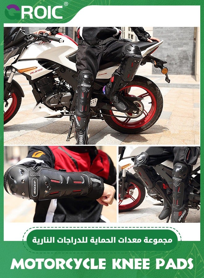 4Pcs Motorcycle Knee Shin Guards Elbow Guard Pads,Knee and Elbow Pads with Adjustable Protection Gear,Motorcycle Knee Pads, Knee Cap Pads Protector