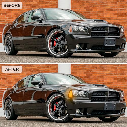 FetonAuto Amber Front Bumper Full LED Side Marker Lights Assembly for 2006-2010 Dodge Charger Daytona RT SE SRT8 SXT, Smoked Lens Driver Passenger Corner Signal Lamps - Image 3