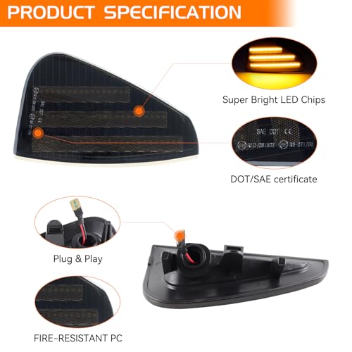 FetonAuto Amber Front Bumper Full LED Side Marker Lights Assembly for 2006-2010 Dodge Charger Daytona RT SE SRT8 SXT, Smoked Lens Driver Passenger Corner Signal Lamps - Image 4