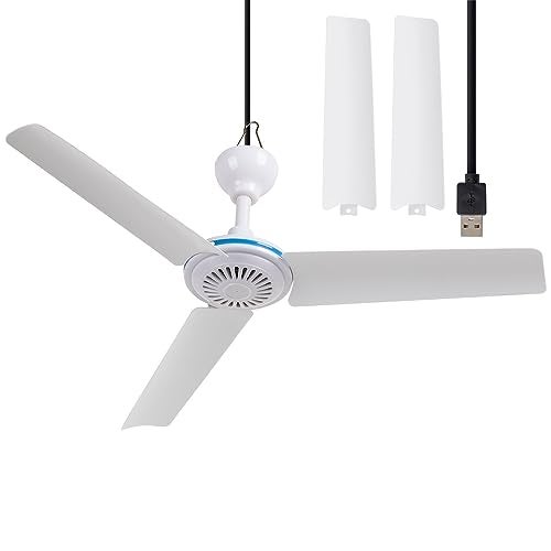 NPKRRSK Small USB Ceiling Fan 19.7”Portable Hanging Fans for Power Bank Indoor Outdoor RV Bed Room Desk Boat Coop Travel Tent Canopy Cubicle Mini 3 Blades Silent Fan，Various USB ports - Image 1
