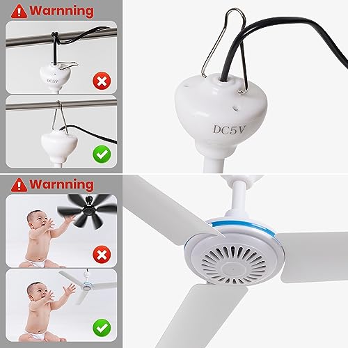 NPKRRSK Small USB Ceiling Fan 19.7”Portable Hanging Fans for Power Bank Indoor Outdoor RV Bed Room Desk Boat Coop Travel Tent Canopy Cubicle Mini 3 Blades Silent Fan，Various USB ports - Image 5