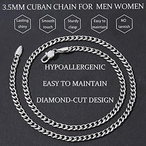 Fiusem 3.5mm Silver Colored Chains for Men, Silver Plated Cuban Link Chain Necklace for Men and Women, Stainless Steel Cuban Necklaces 26 Inch - Image 5