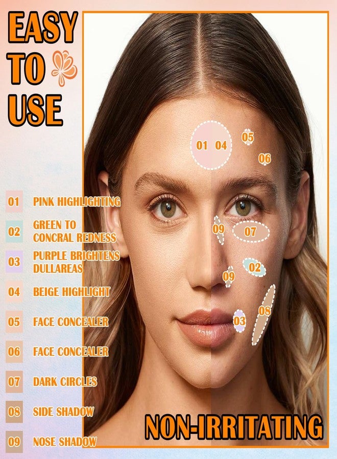Fusang 9 Colors Corrector Concealer Palette,Correcting Concealer Cream Makeup Contour Palette Conceals for Dark Circles and Blemish,Contouring Liquid Foundation Highlighting Makeup Kit with Brush - Image 5