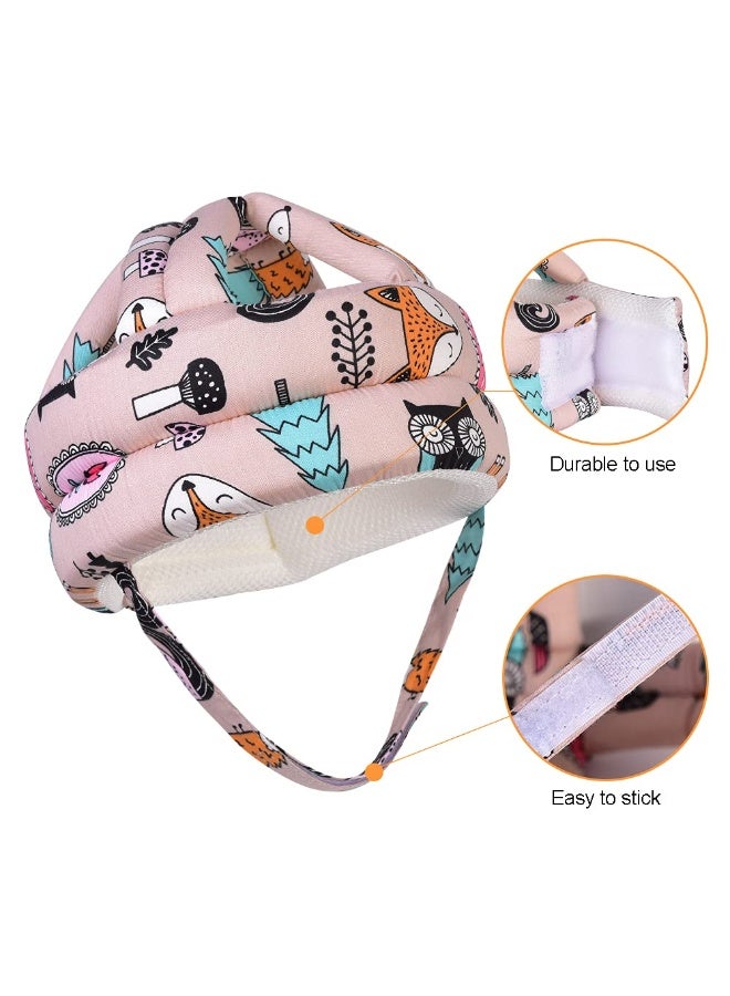 Umtiti Adjustable Baby Helmet, Lightweight & Soft, with Knee Pads & Socks for Crawling & Walking. Forest, Pink - Image 2