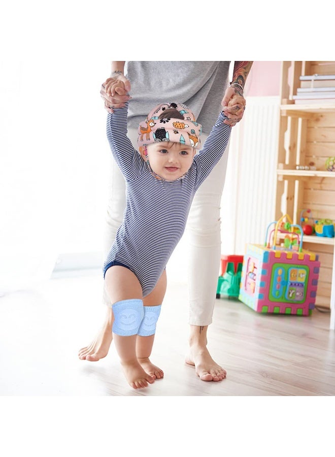 Umtiti Adjustable Baby Helmet, Lightweight & Soft, with Knee Pads & Socks for Crawling & Walking. Forest, Pink - Image 3