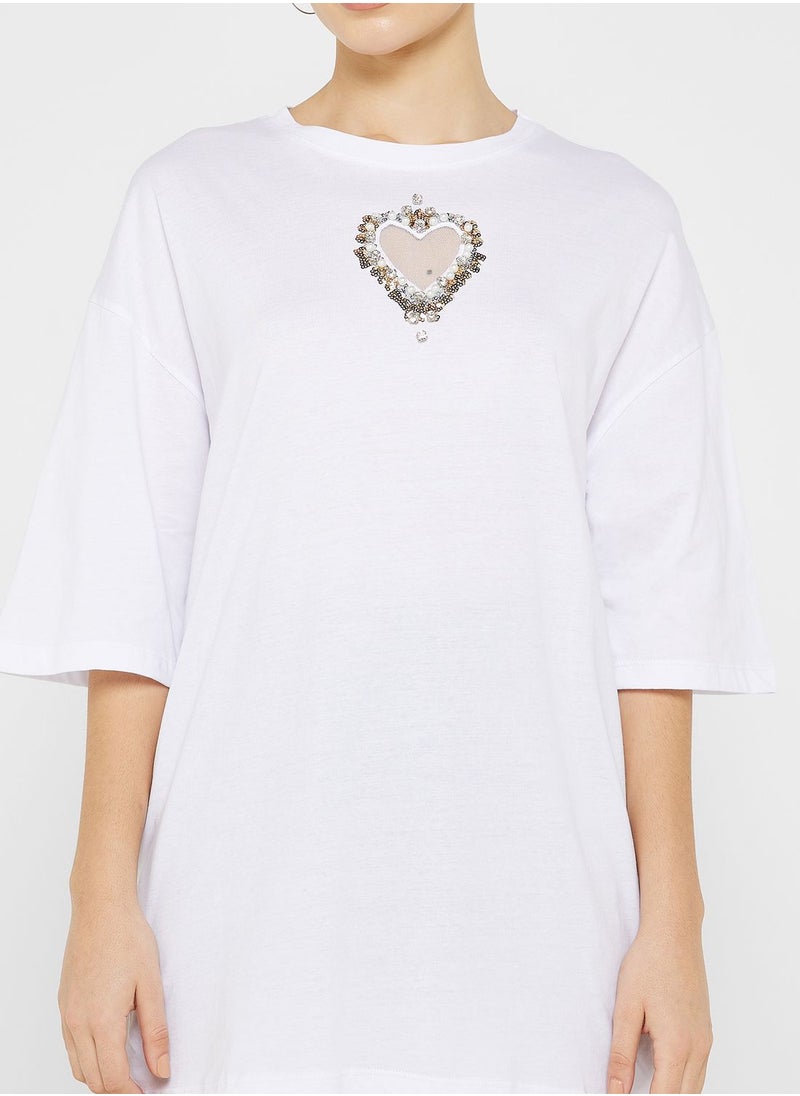 Ginger - Embellished Heart Motif Detail T-Shirt - Image 1
