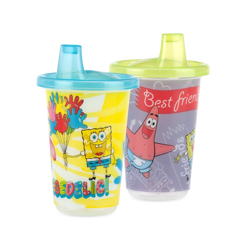 Nuby 6 Pack Wash or Toss Reusable Cups & Lids with Spout, Nickelodeon SpongeBob SquarePants, 10 oz. - Image 2