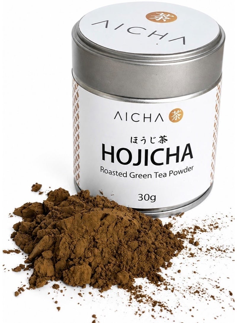 Aicha Hojicha Powder 30g – Deep-Roasted Dark Hojicha from Uji, Rich Smoky-Caramel Flavour with Zero Bitterness, Naturally Low Caffeine for Mornings & Late Evenings, Made from Matcha & Gyokuro Stems, Ideal for Hojicha Lattes - Image 4