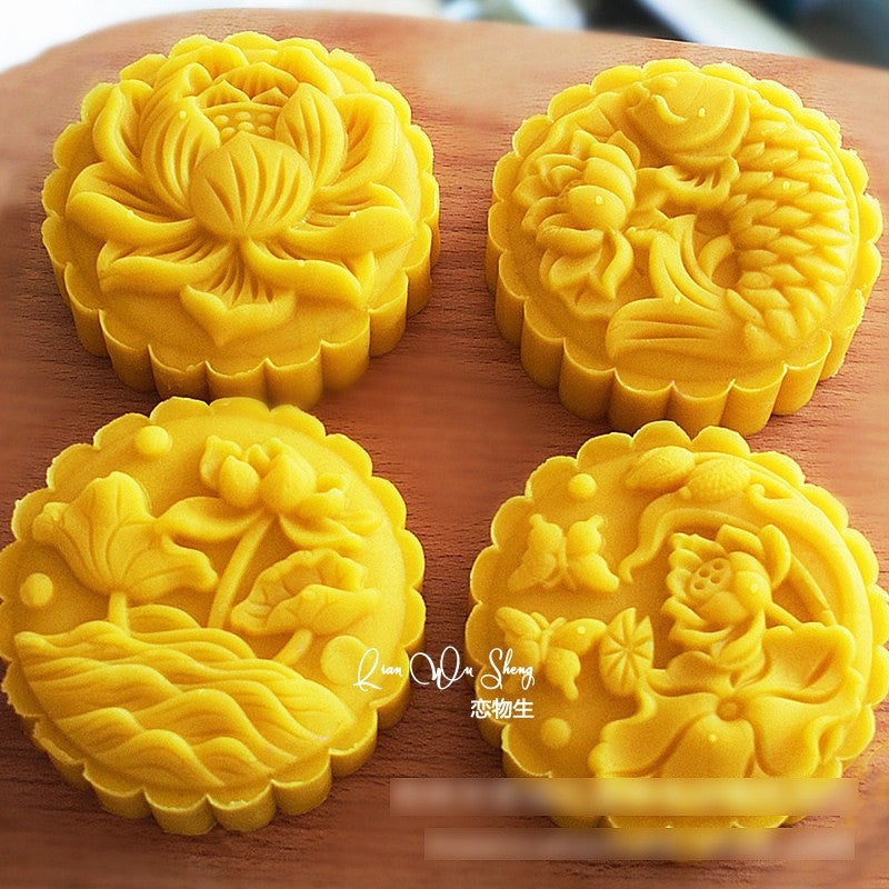 Durable Hand-Press Mooncake Mold Set 200g 150g 200g Lotus Fish 1 Model 4 Pieces 