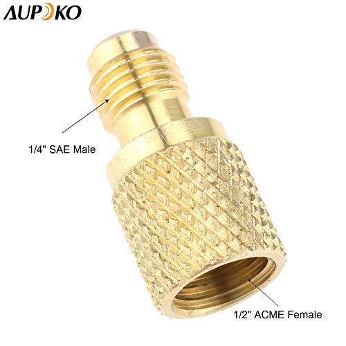 Aupoko R134A Brass Adapter Fitting, 1/4" Male to 1/2" Female Refrigerant Tank Adapterr with Valve Core, Fits for AC Refrigerant System - Image 4