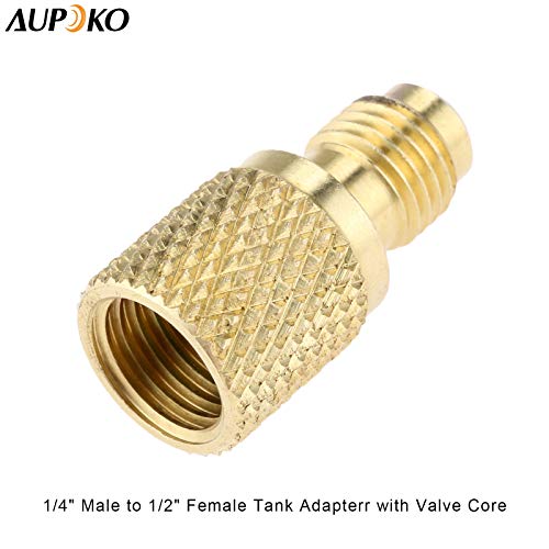 Aupoko R134A Brass Adapter Fitting, 1/4" Male to 1/2" Female Refrigerant Tank Adapterr with Valve Core, Fits for AC Refrigerant System - Image 2